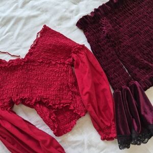 offshoulder tops Red velvet blouse with bell sleeves and zara red off-shoulder t